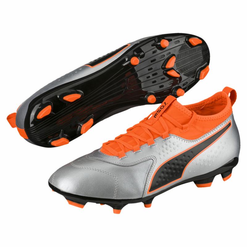 Chaussure de Foot Puma One 3 Cuir Fg Homme Argent/Orange/Noir Soldes 835VWLRQ